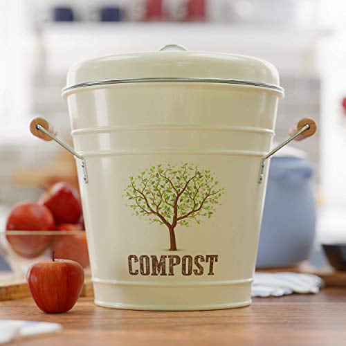 Oversized 5 Liter 1.3 Gallon Kitchen Compost Bin with Plastic Liner & Charcoal 