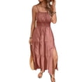 thumbnail image 2 of Xdegoge Sleeveless Dresses for Women Square Neck Spaghetti Strap Dress Smocked Elastic Waist Tiered Ruffle Side Slit Maxi Sundresses Summer Beach Casual Sweet outfits, 2 of 5