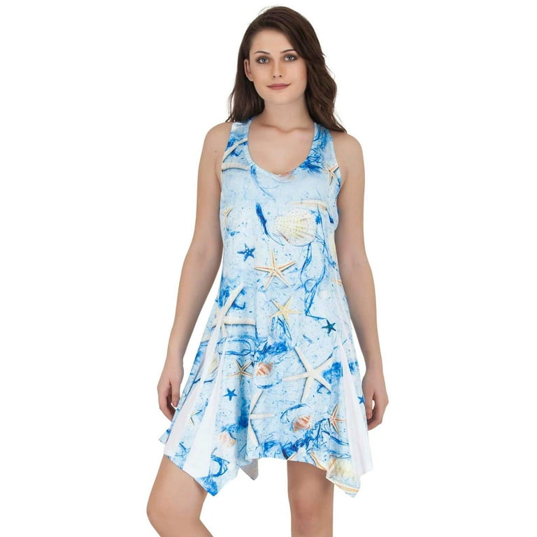 India Boutique Womens Cover up Dress with Bedazzled Beachy Design One Size Blue and White Size One Size Walmart