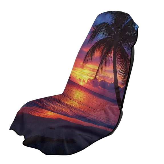 XYZCANDO Sunset and Palm Trees Lightweight Car Seat Towel Cover for Workout Yoga Picnic, Non-Slip Sweat-Absorbent Car Seat Protector