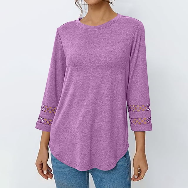 Babysbule Blouse Décontractée pour Femmes Manches 3/4 Col Rond Coupe Ample Tunique en Polyester Spandex Confortable pour Usage Quotidien à la Maison