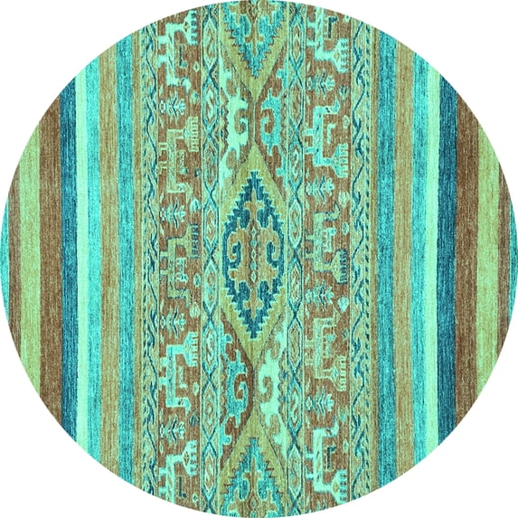 Ahgly Company Indoor Round Abstract Turquoise Blue Modern Area Rugs, 8' Round