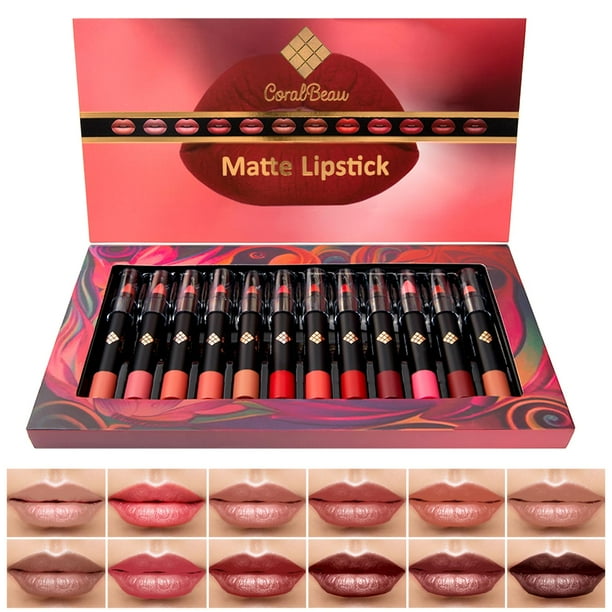 Set de maquillaje CoralBeau Matte Lipstick 12 piezas con cosméticos