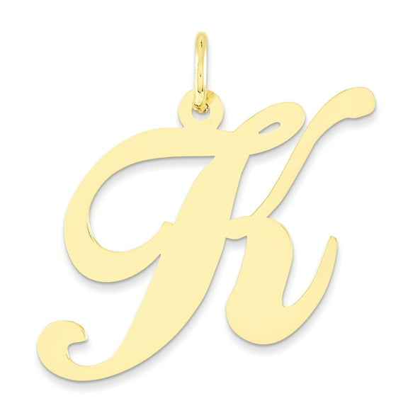 Finest Gold 14K Yellow Gold Large Fancy Script Letter K Initial Charm