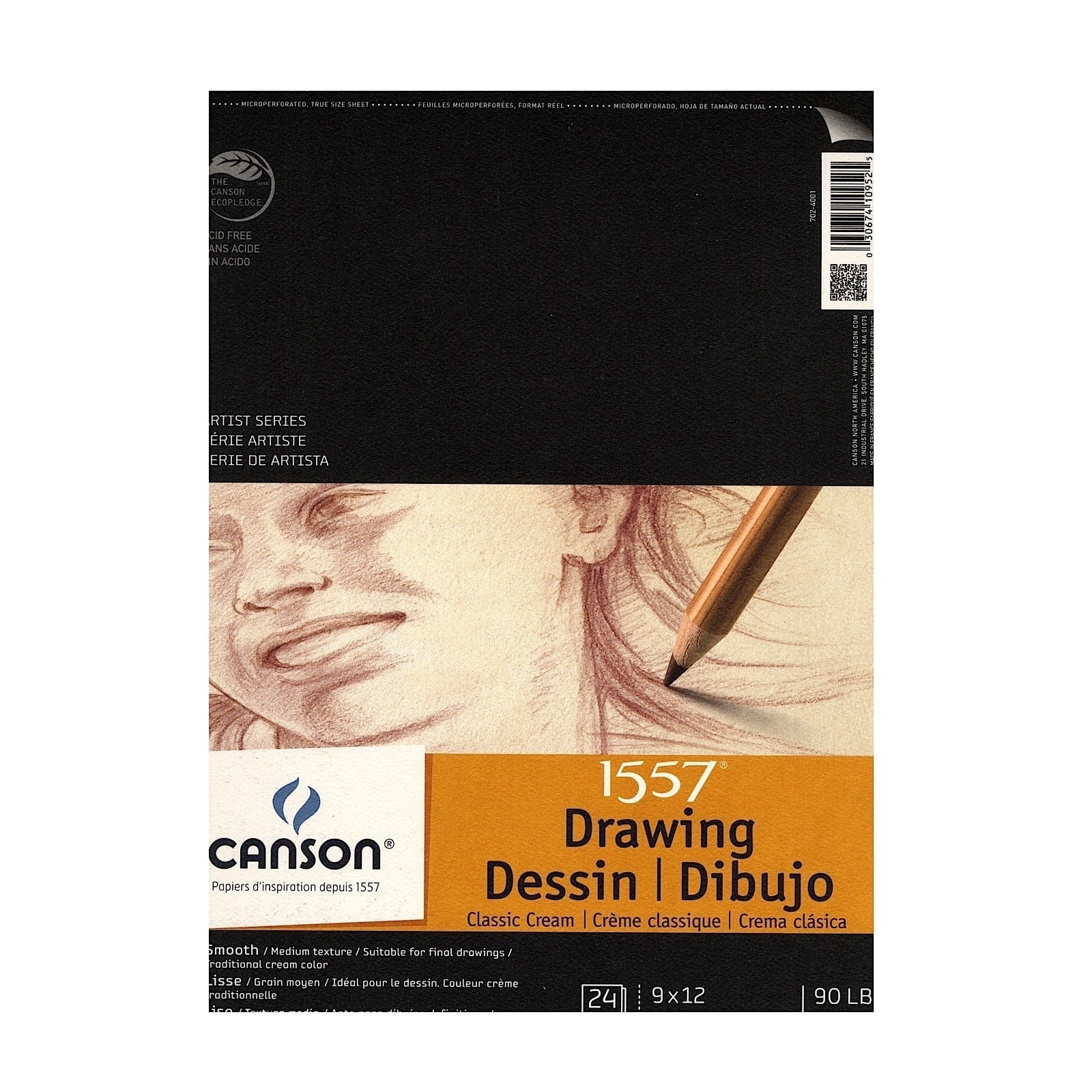 Canson 9" x 12" Wire Bound Drawing Sketch Pad 24 Sheets/Pad 3/Pack (46117-PK3)