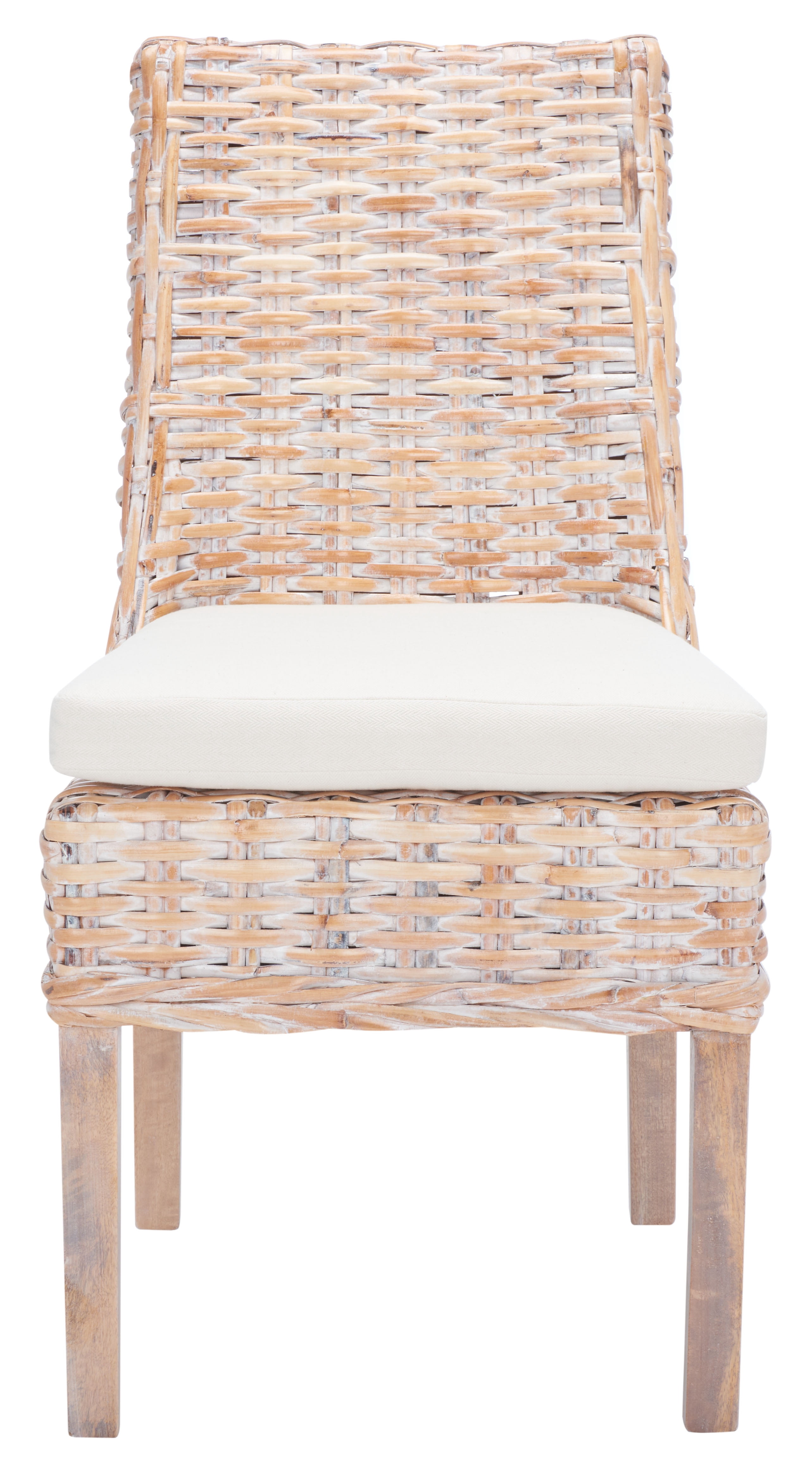 SAFAVIEH Suncoast Classic Rattan Solid Dining Parsons Chair, Natural/White Wash (Set of 2)