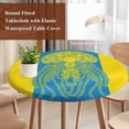 thumbnail image 4 of Jellyfish Blue Round Tablecloth, Fitted Table Cover with Elastic for 36"-44" Round Tables, Boho Tropical Yellow Stripe Summer Abstract Table Cloth Outdoor Indoor Dinning Party Waterproof Tablecloths, 4 of 7