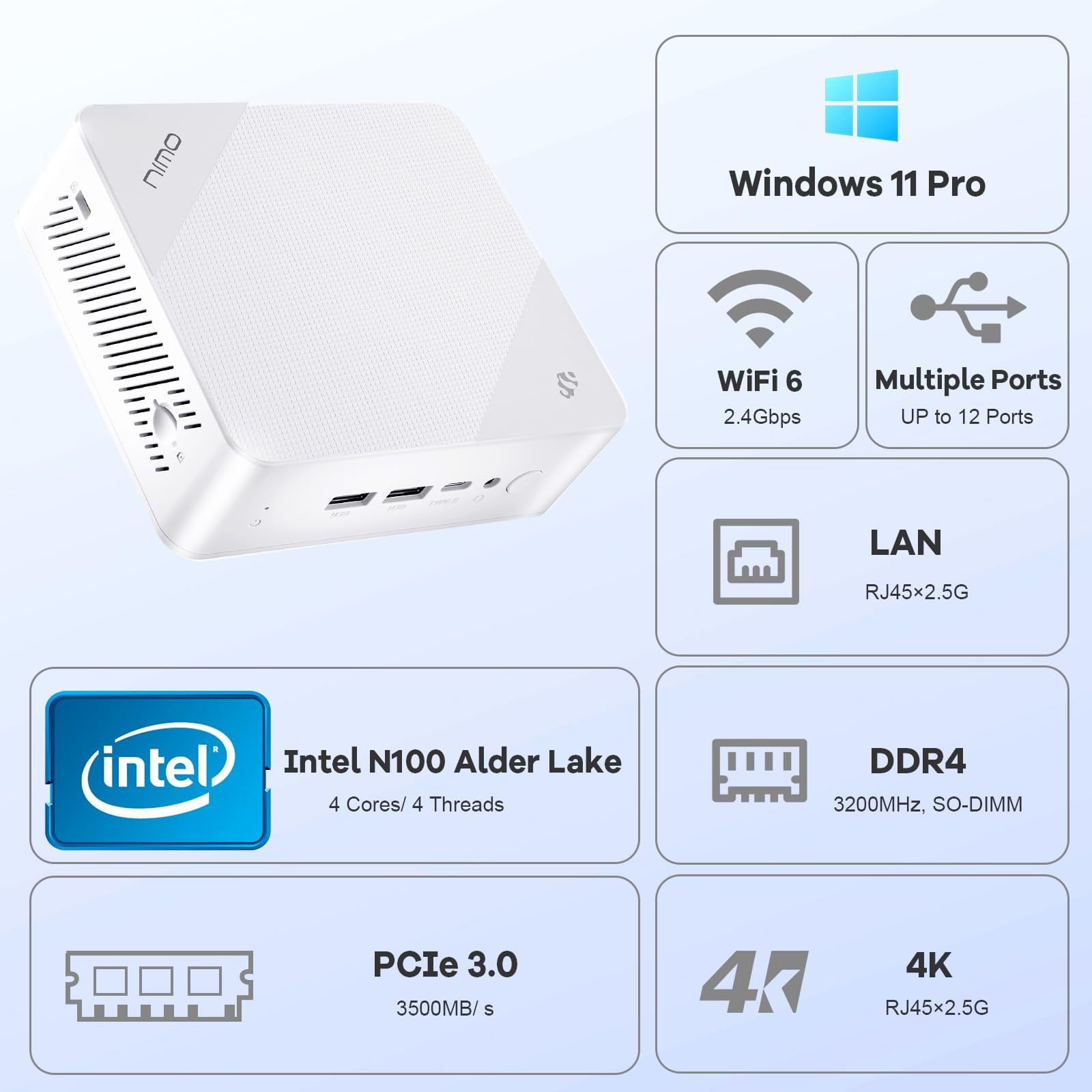 Mini PC Windows 11 Pro, Intel Pentium Quad-Core N100 CPU(Up to 3.4