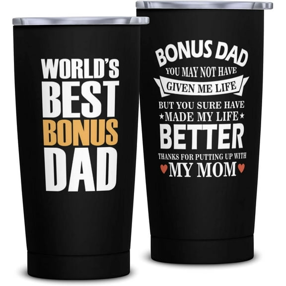 Fathers Day Bonus Dad Gifts, Birthday Gifts for Stepdad, Step Dad Gifts From Daughter, Best Bonus Dad Ever Gift 20oz Tumbler, Stepped Up Dad Gifts from Son, Funny Step Dad Gifts for Stepfather