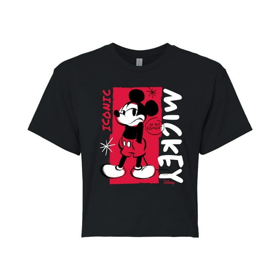 Disney - Mickey Iconic - Juniors Cropped Cotton Blend T-Shirt