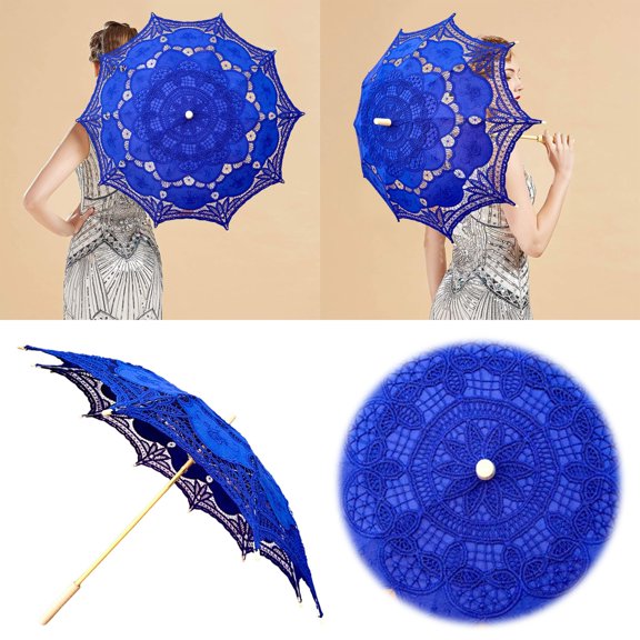 Wedding Lace Parasol Bridal Umbrella Handmade Embroidery Flower Decorative Photography Prop Tea Party Accessory Style Wooden Handle