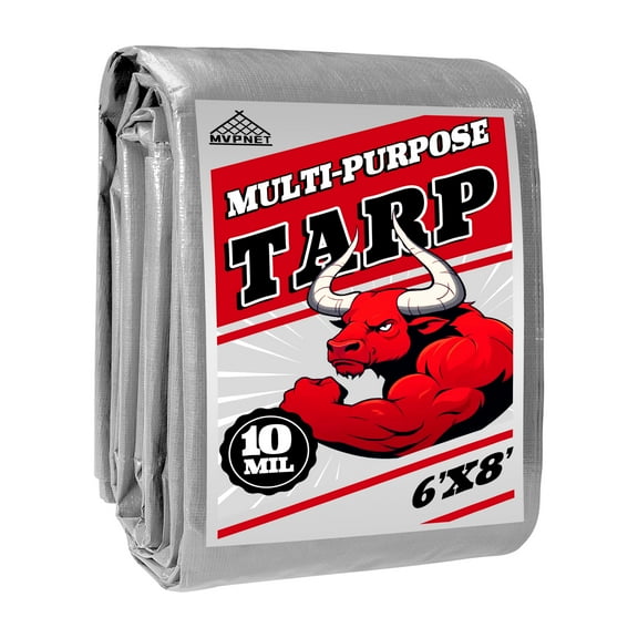 MVPNET 6 ft x 8ft 10 mil Silver Polyethylene (PE) Heavy-Duty Tarp, 1 Piece