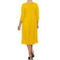 thumbnail image 3 of Women's Plus Size Casual 3/4 Sleeves Basic A-Line Pleated Solid Midi Dress, 3 of 4