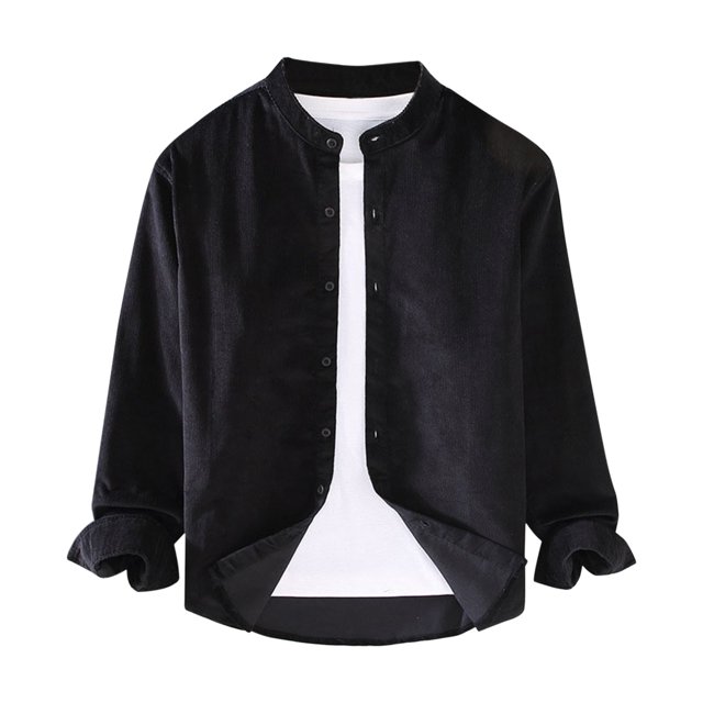XDZJLR Mens T Shirts Retro Corduroy Stand Up Solid Color Fashionable Long Sleeved Tops