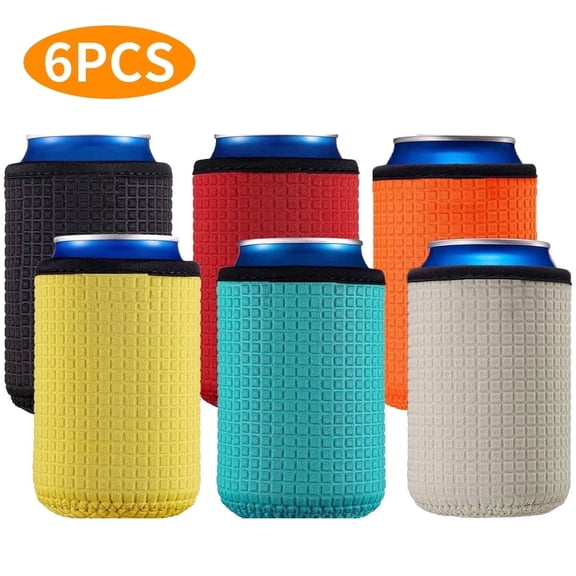 RYLZX 6 Pack 12oz Can Cooler Sleeves — 4mm Neoprene Insulated Can Covers, Non-Slip Grip, Stretch Fit for Standard Beer, Soda & Seltzer Cans, 6 Vivid Colors