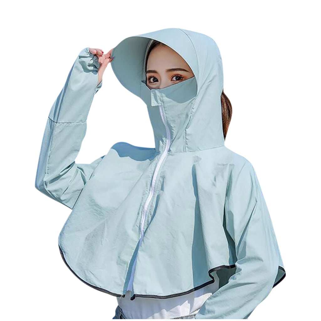 Summer Womens Outdoor Sun Protective Hooded Coat Anti-UV Jacket Hat For Cycling