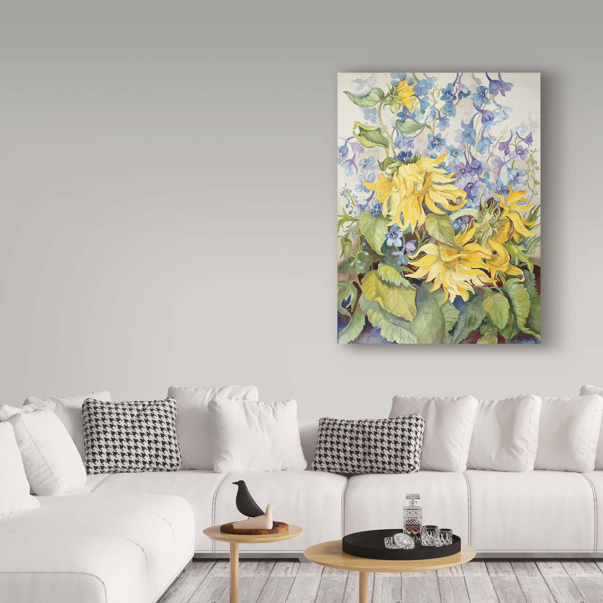 Trademark Fine Art 'Sunflowers Blue Delphinium' Canvas Art by Joanne Porter