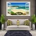 thumbnail image 2 of Window View of Indian Beach Canvs Art Fake Open Window Wall Art Indian Beach Framed Painting For Livingroom Office Bedroom Ready to Hang, 2 of 6