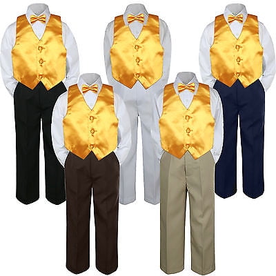 4pc Yellow Minion Vest  Bow Tie Suit Pants Set Baby Boy Toddler Kid Uniform S-7