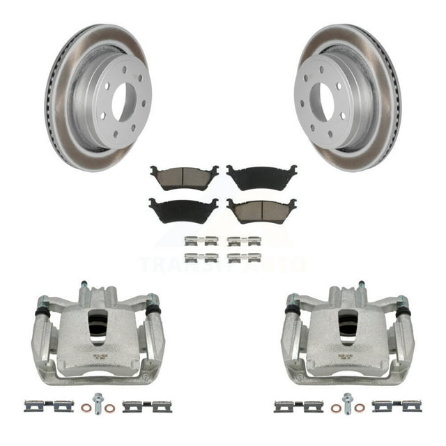 Transit Auto Rear Disc Brake Caliper Coated Rotors and Ceramic Pads Kit for Car 2012-2014 Ford F-150 with 7 Lug Wheels KCG-100085C