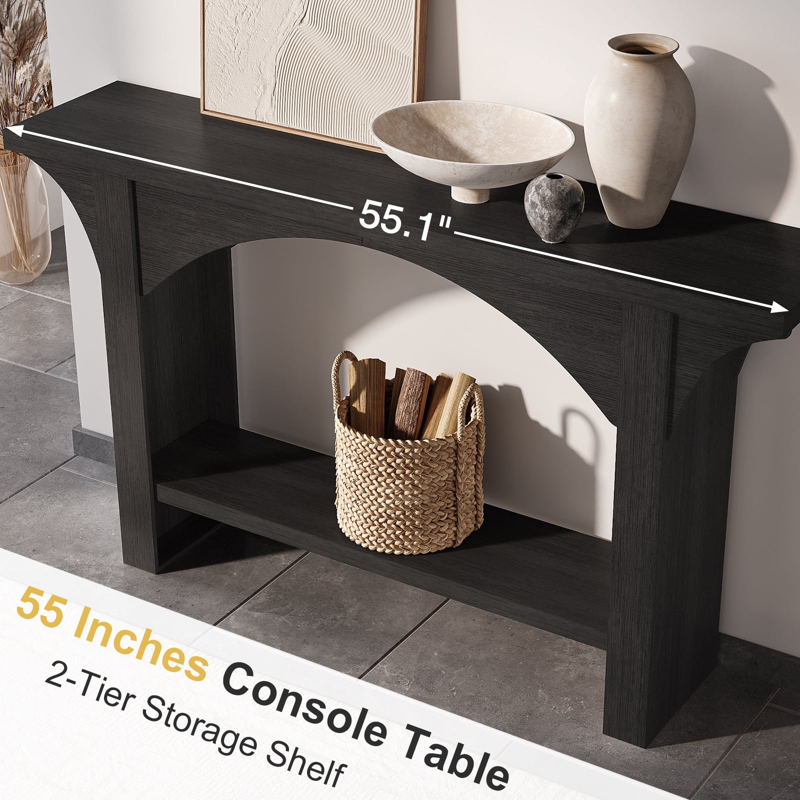 Tarnorci 55" Console Tables for Entryway Hallway, Living Room，	black
