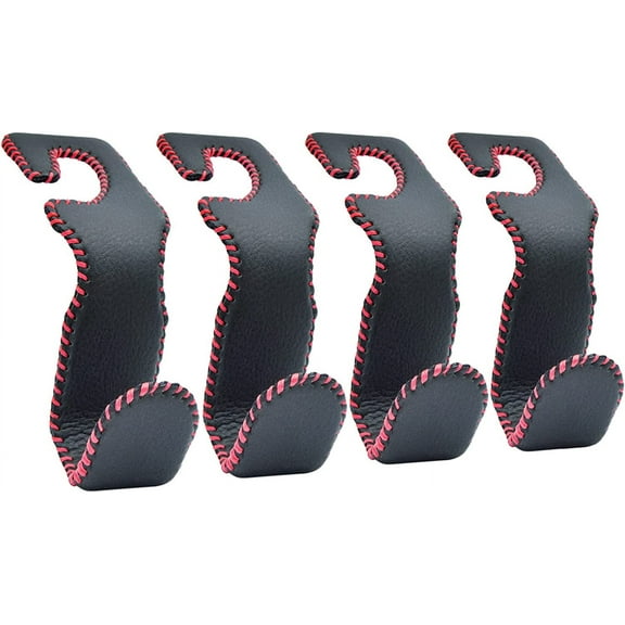 Car Headrest Hooks, Leather Car Purse Hooks Hanger Holder Hook for Hanging Purses and Bags and Coats , 4Pack/Black&Red