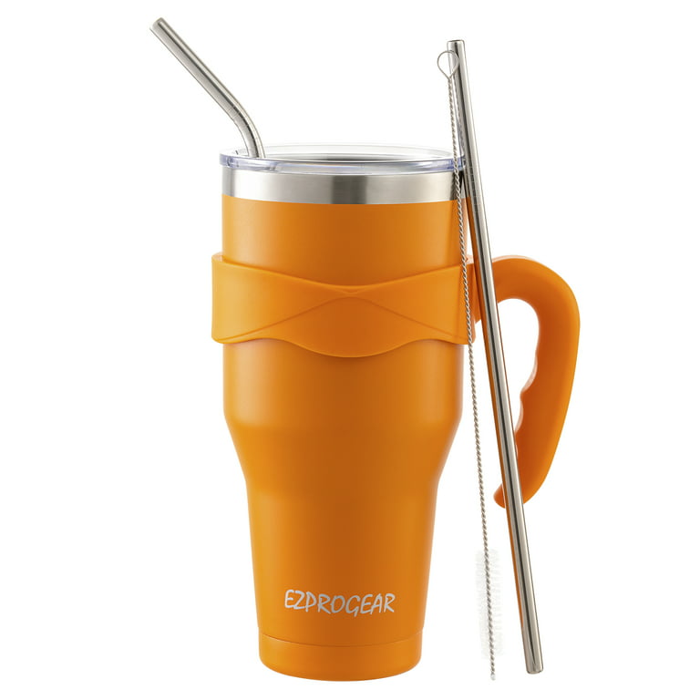 40 oz Tumbler with Handle and Straw Lid for Water,Double Wall Vacuum Sealed Stainless Steel Insulated Tumblers Mug Orange