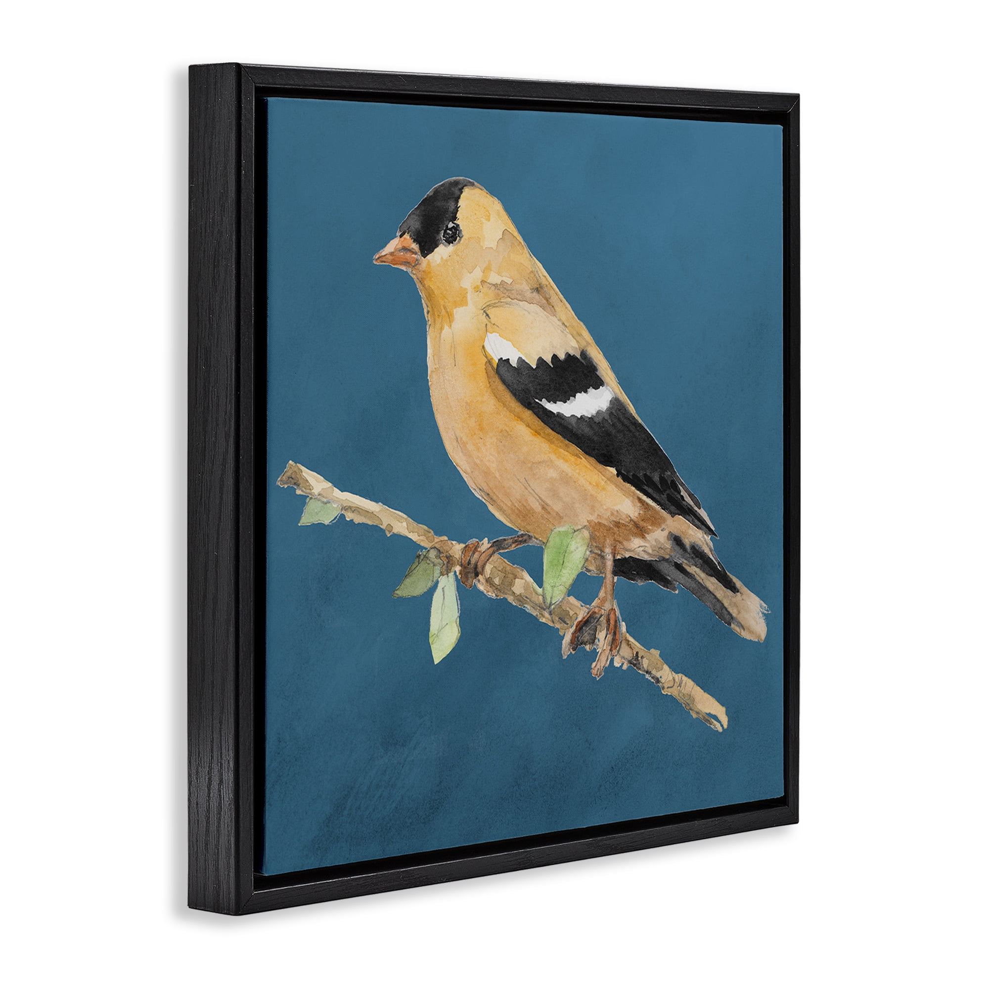 Stupell Industries Traditional Yellow Bird Animals & Insects Painting Black Floater Framed Canvas Art Print Wall Art, 18 x 18