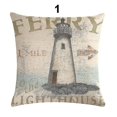 thumbnail image 1 of Funda de cojín de lino con estampado de faro oceánico de 45cm x 45cm, 1 of 5