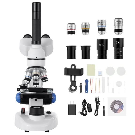 KFFKFF Trinocular Microscope, 40-5000X Magnification, Professional Compound Microscope with Phone Adapter, LED Illumination, Durable Aluminum Alloy Build, Ideal for Laboratory, School,Educational Use