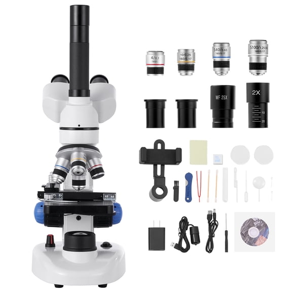 KFFKFF Trinocular Microscope, 40-5000X Magnification, Professional Compound Microscope for Adult with Phone Adapter, LED Light, Aluminum Alloy Body, for Lab, School, Home, Education