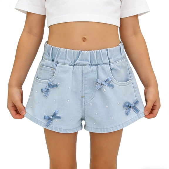 NAISIBABY Girls Denim Shorts, High Rise Stretch with Pockets Cute Fashion Jean Shorts Light Blue Size 8
