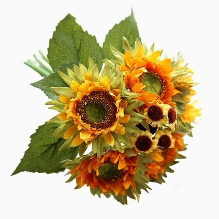 5 Heads Yellow Sunflower Silk Artificial Flowers Bouquet For Decoration Office Party Garden Home Decoration Accessories Modern