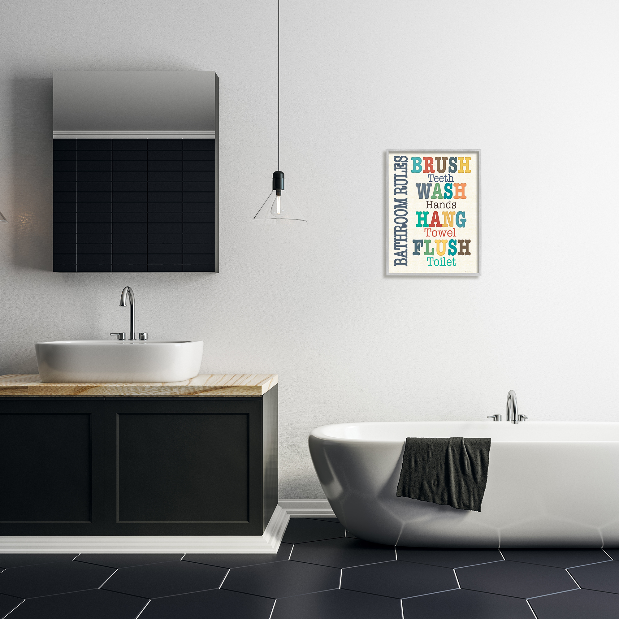 Stupell Industries Colorful Bathroom Rules TypogFramed Wall Art by Jo Moulton