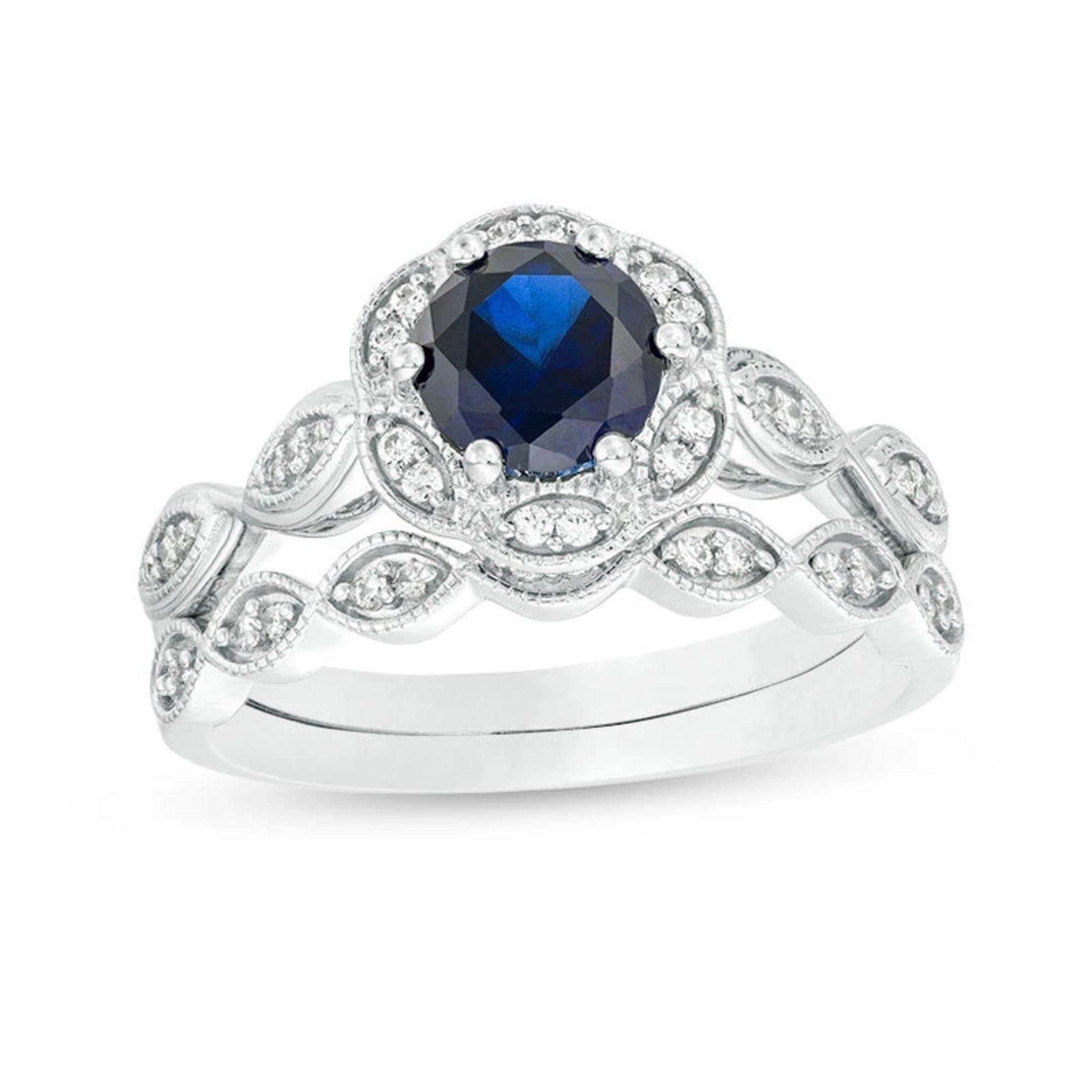 Goldia 6.0mm LabCreated Blue Sapphire and 1/5 CT. T.W