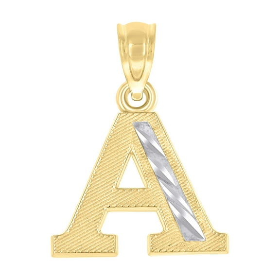10K Two-Tone Gold Unisex Diamond-Cut Initial A Charm Pendant