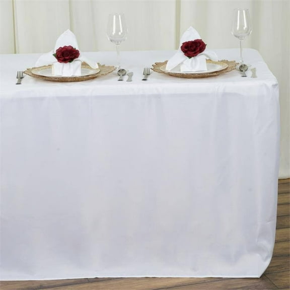 BalsaCircle 8 feet White Fitted Polyester Tablecloth Wedding Table Linens