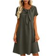 thumbnail image 2 of Asgosdo Dresses for Women Summer Cotton Linen Short Sleeve Solid Color Casual Cozy Going Out Midi Dress, 2 of 5