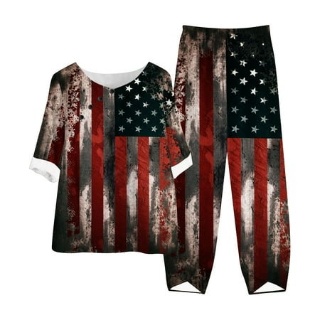 

IWRUHZY Womens 4th of July Pajamas Set Two-piece Pj Sets Sleepwear Loungewear