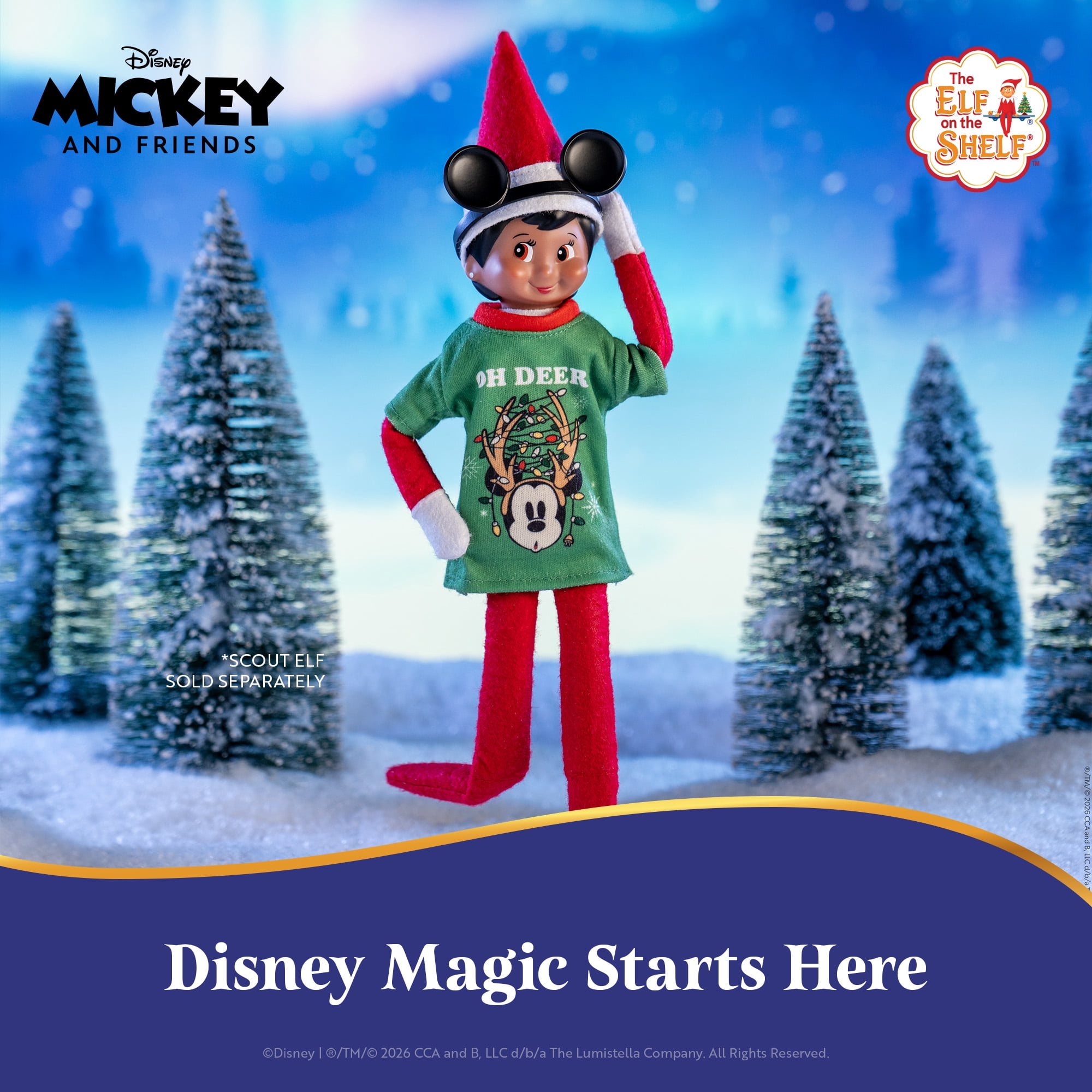 The Elf on the Shelf Disney Mickey Mouse Oh Deer T-Shirt and Ears Headband - Scout Elf Not Included