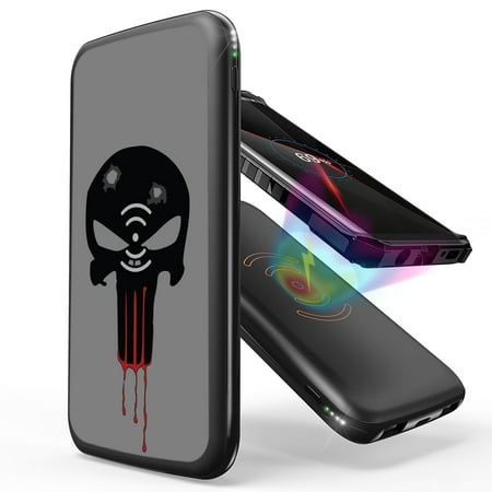 

INFUZE Qi Wireless Portable Charger for Samsung Galaxy A42 5G External Battery (10000 mAh 18W Power Delivery USB-C/USB-A Ports) with Touch Tool - Bloody Bullet Skull