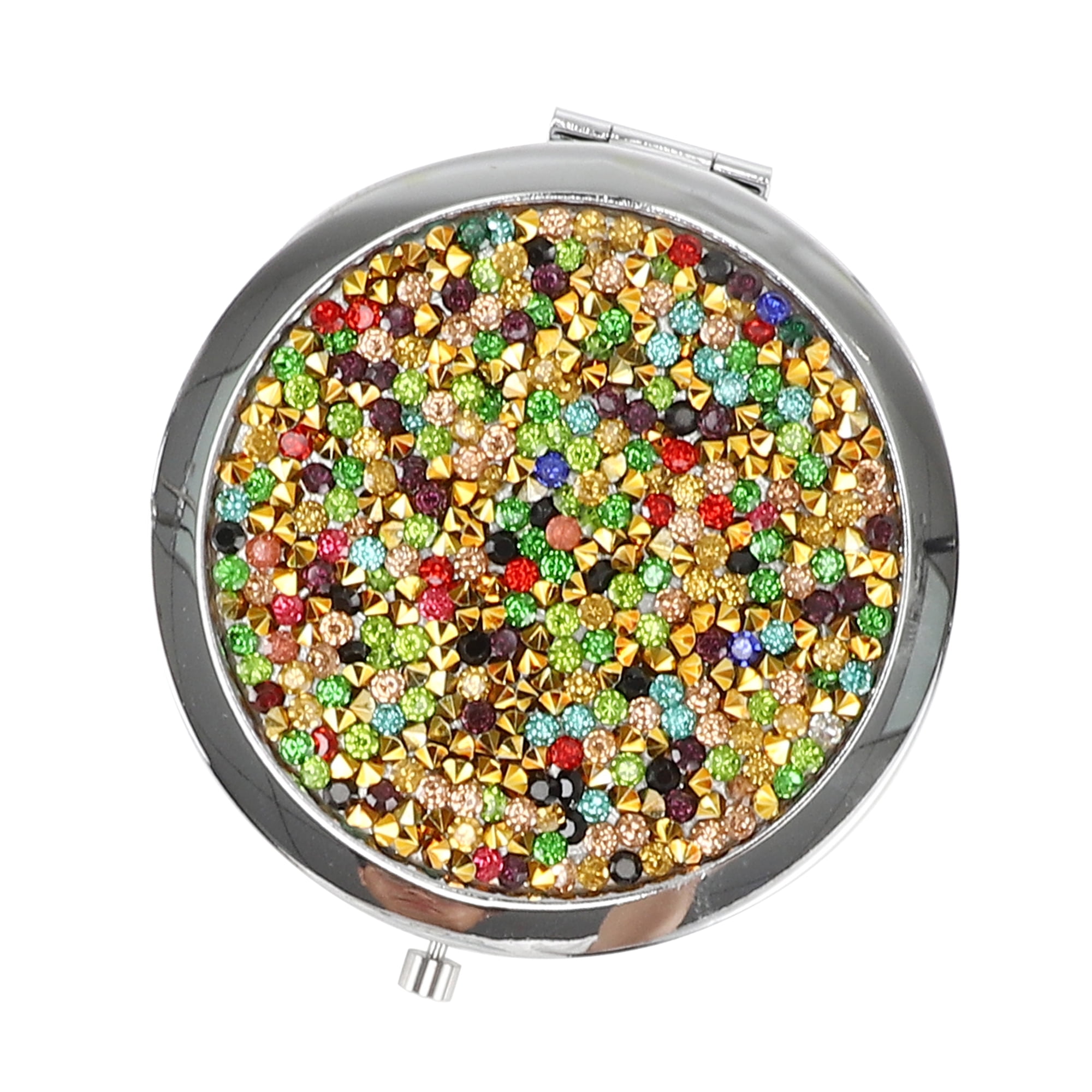 Unique Bargains 1Pc Rhinestones Travel Mirror Cosmetic Mirror for Travel Silver Tone