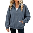 thumbnail image 2 of Edvintorg Jackets for Women Trendy Loose Casual Long Sleeve Coat Zip up Collared Outerwear with Pocket Women Clothing S-2XL Gray, 2 of 6