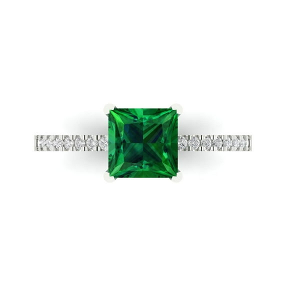 Clara Pucci 14K White Gold 1.62ct Emerald Solitaire with Accents Ring