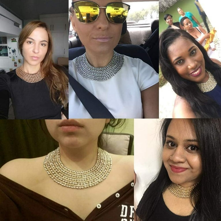 MANILAI Chunky Metal Statement Necklace For Women Neck Bib