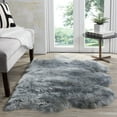 thumbnail image 3 of Safavieh Sheep Skin Collection SHS121B Handmade Rustic Glam Genuine Pelt 3.4-inch Extra Thick Area Rug, 3'7" x 5'11", Steel Blue, 3 of 4