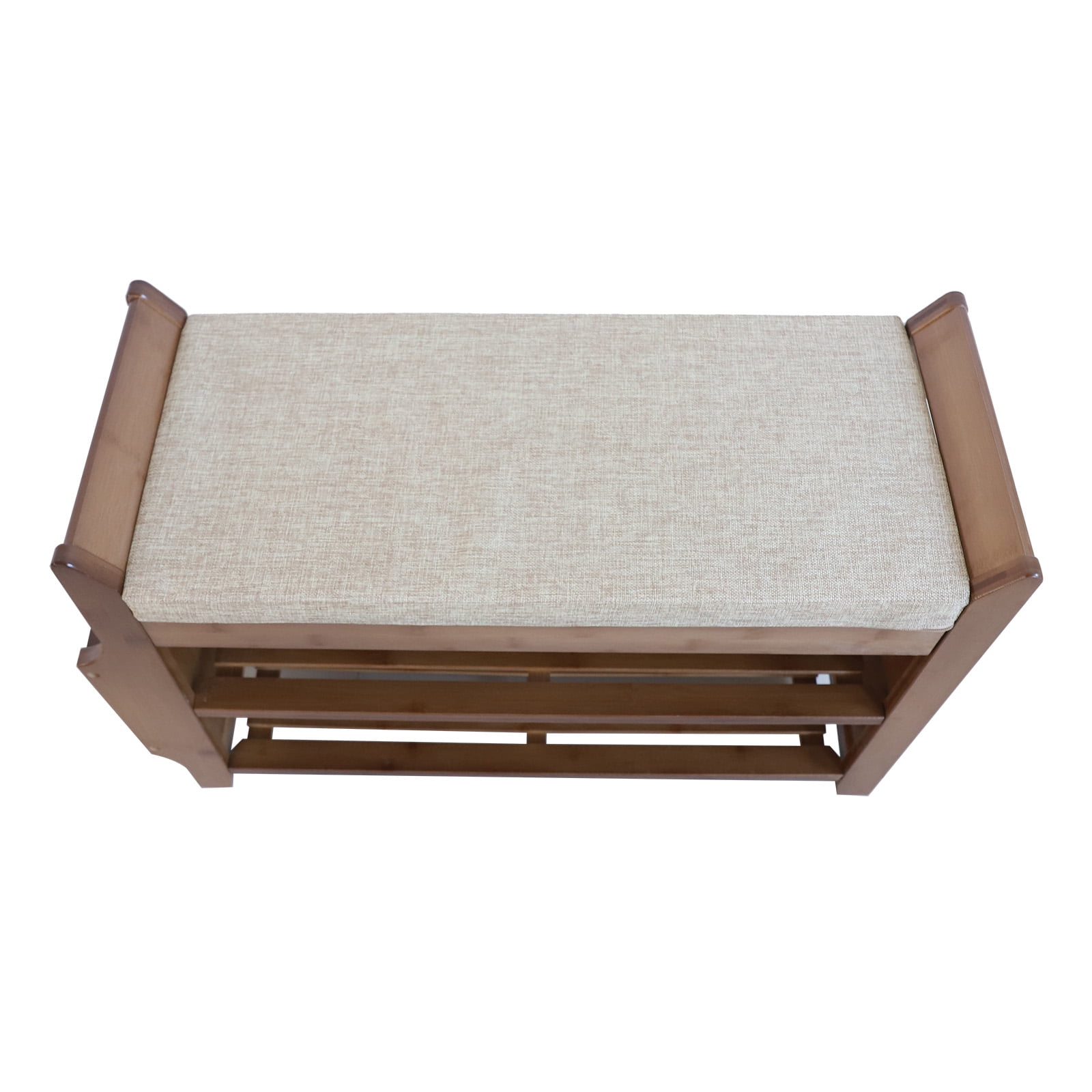 ANQIDI 2 Tier Shoe Rack Bench, Boot Organizer Bamboo Cushion Storage Shelf w/Soft Seat for Hallway Entryway