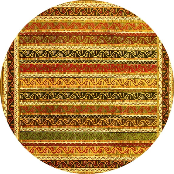 Ahgly Company Machine Washable Indoor Round Abstract Yellow Contemporary Area Rugs, 5' Round