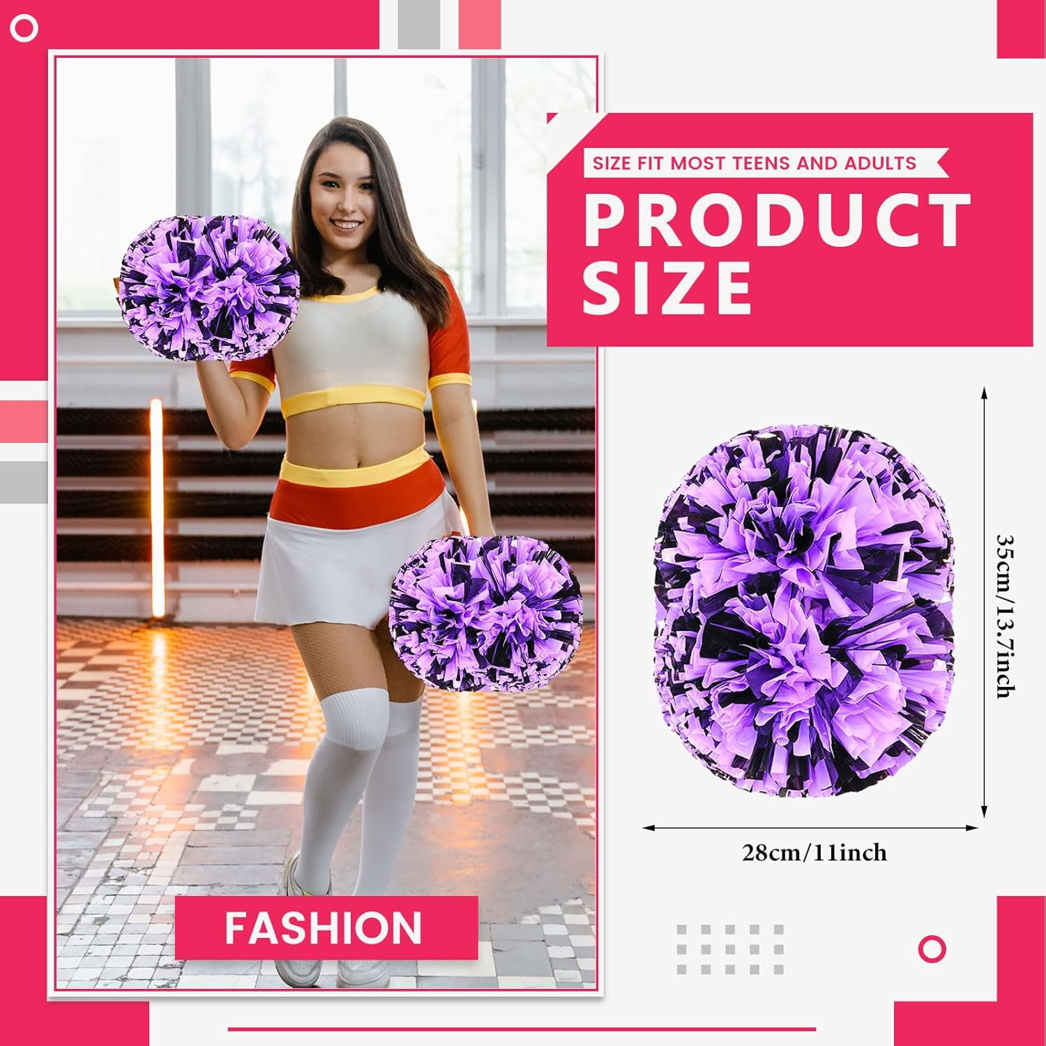 24 PCS pom poms Cheerleading,13.8inch for Sports Teams, Dance Training, and Party Celebrations with Handle