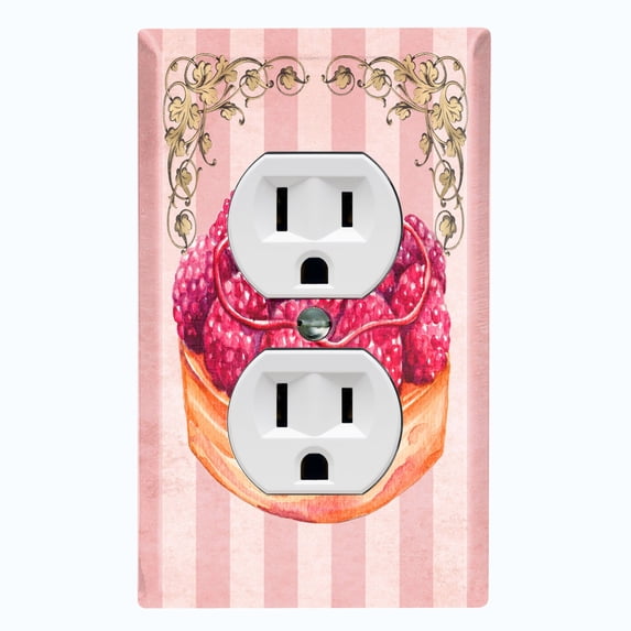 Metal Light Switch Plate Cover French Raspberry Cake Pink Stripes CAK046